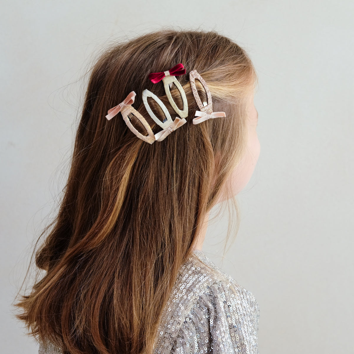 Skinny Bow Clips Pink