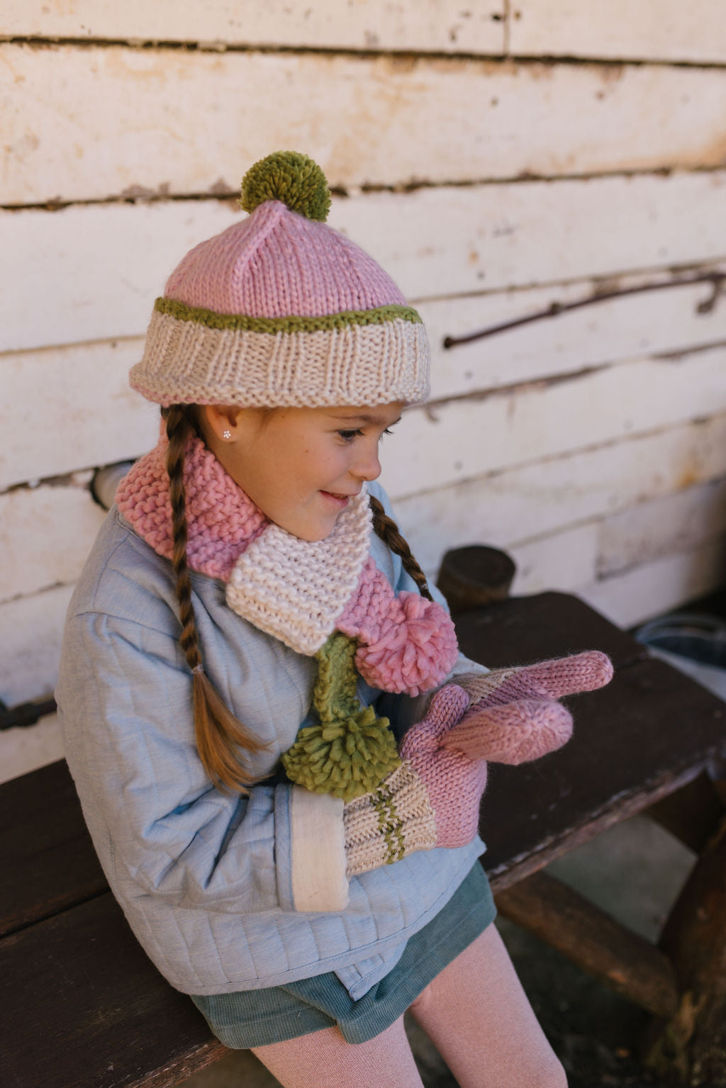Teddy Mittens / Pink & Green