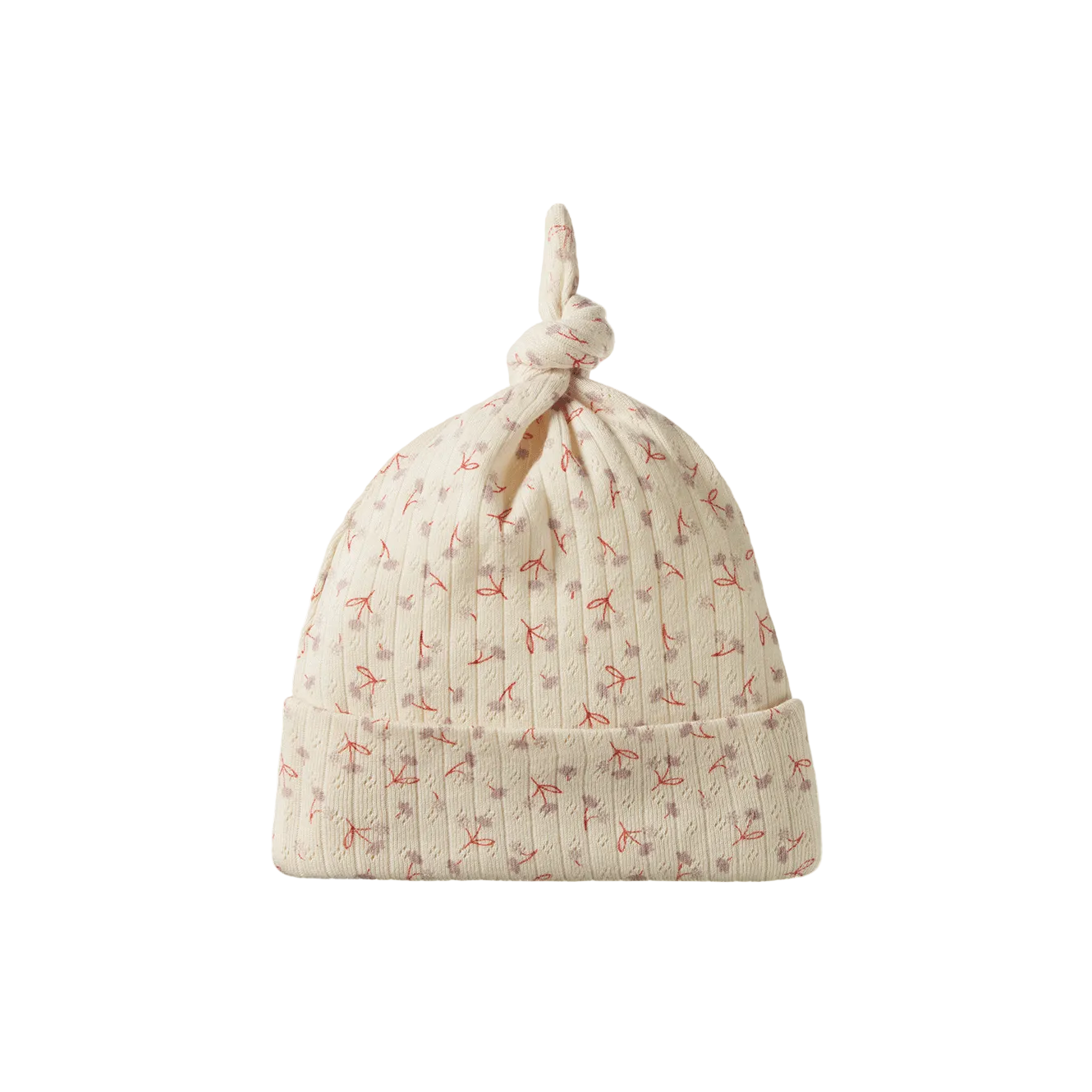 Pointelle Knotted Beanie / Dandelion Print