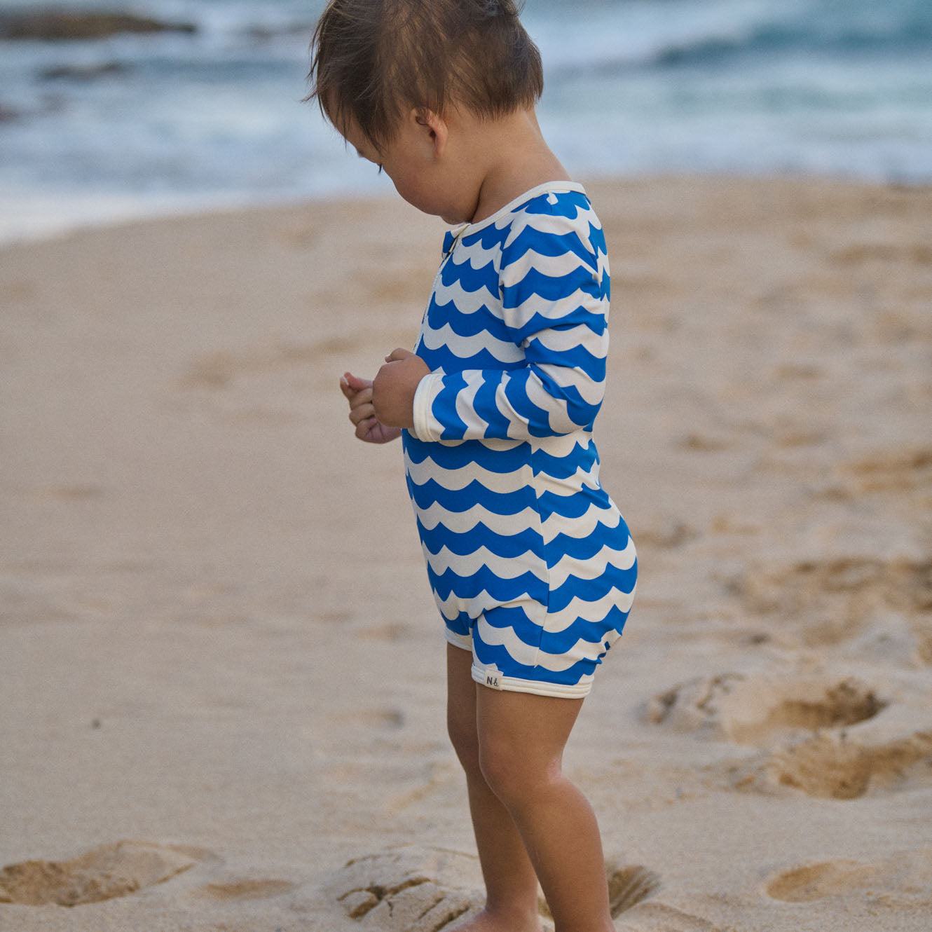One Piece Bathing Trunks / Waves Blue Print