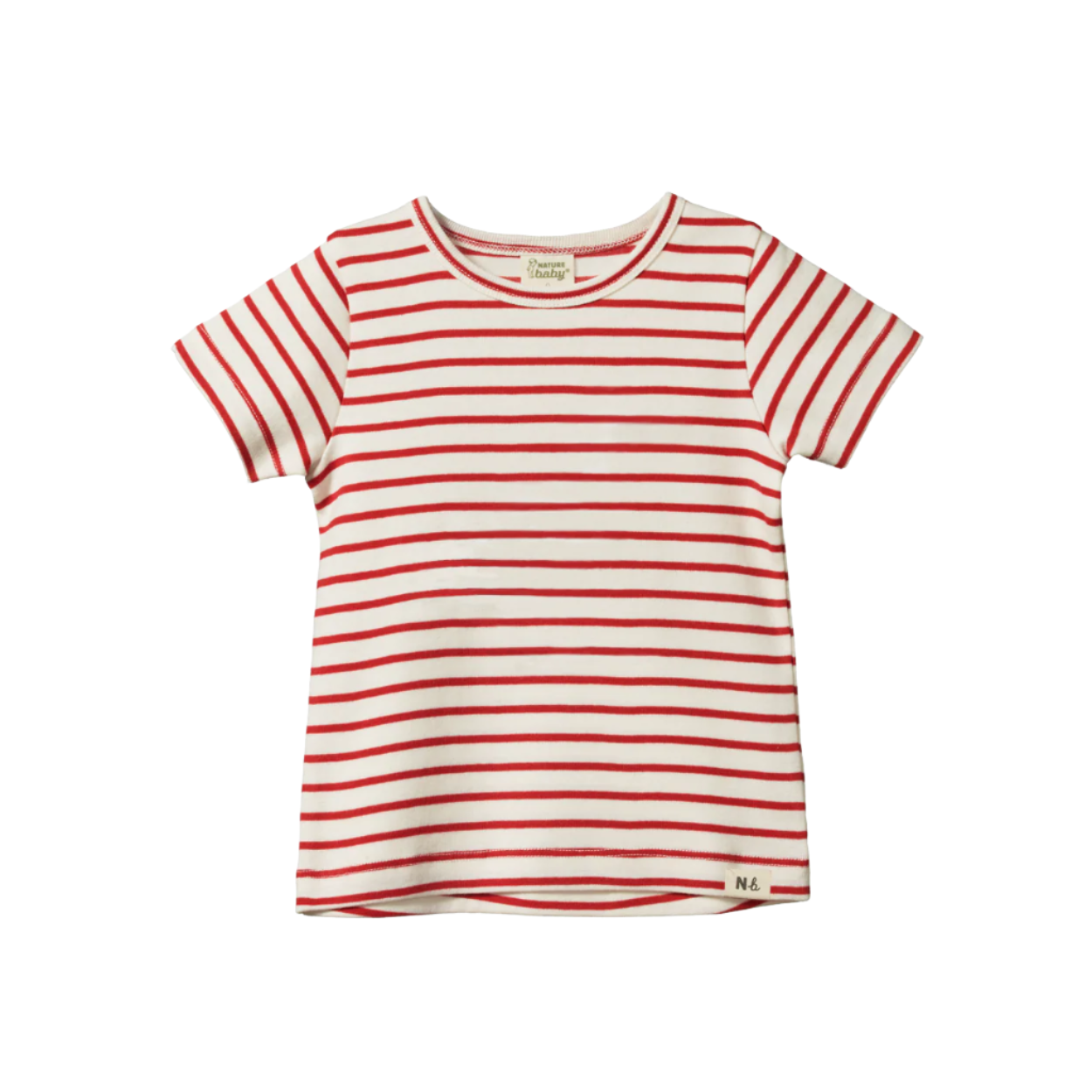 Red and white striped t-shirt on a white background