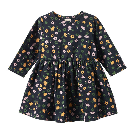 Long Sleeve Twirl Dress / Navy Pollyanna Print