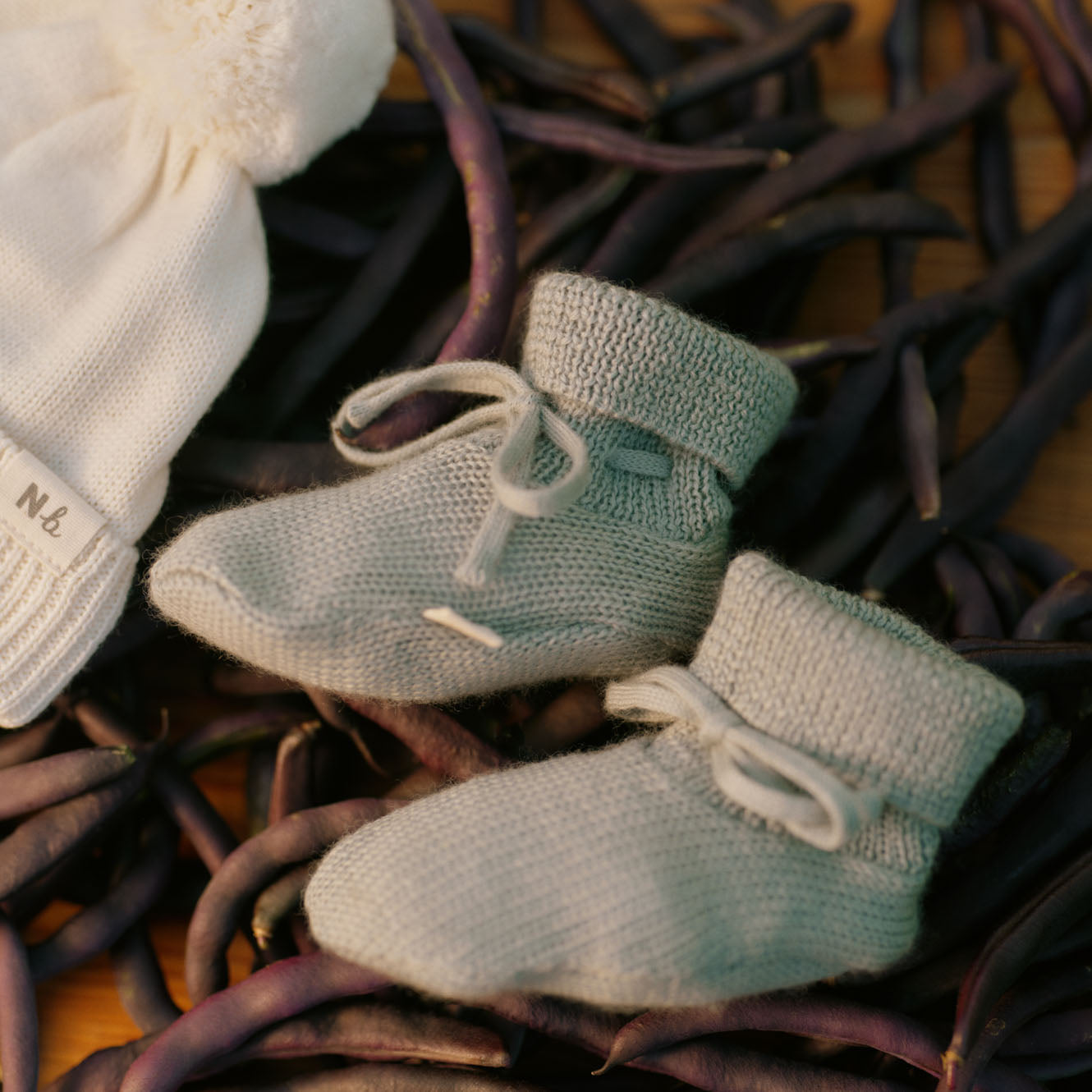 Merino Knit Drawstring Booties / Sage