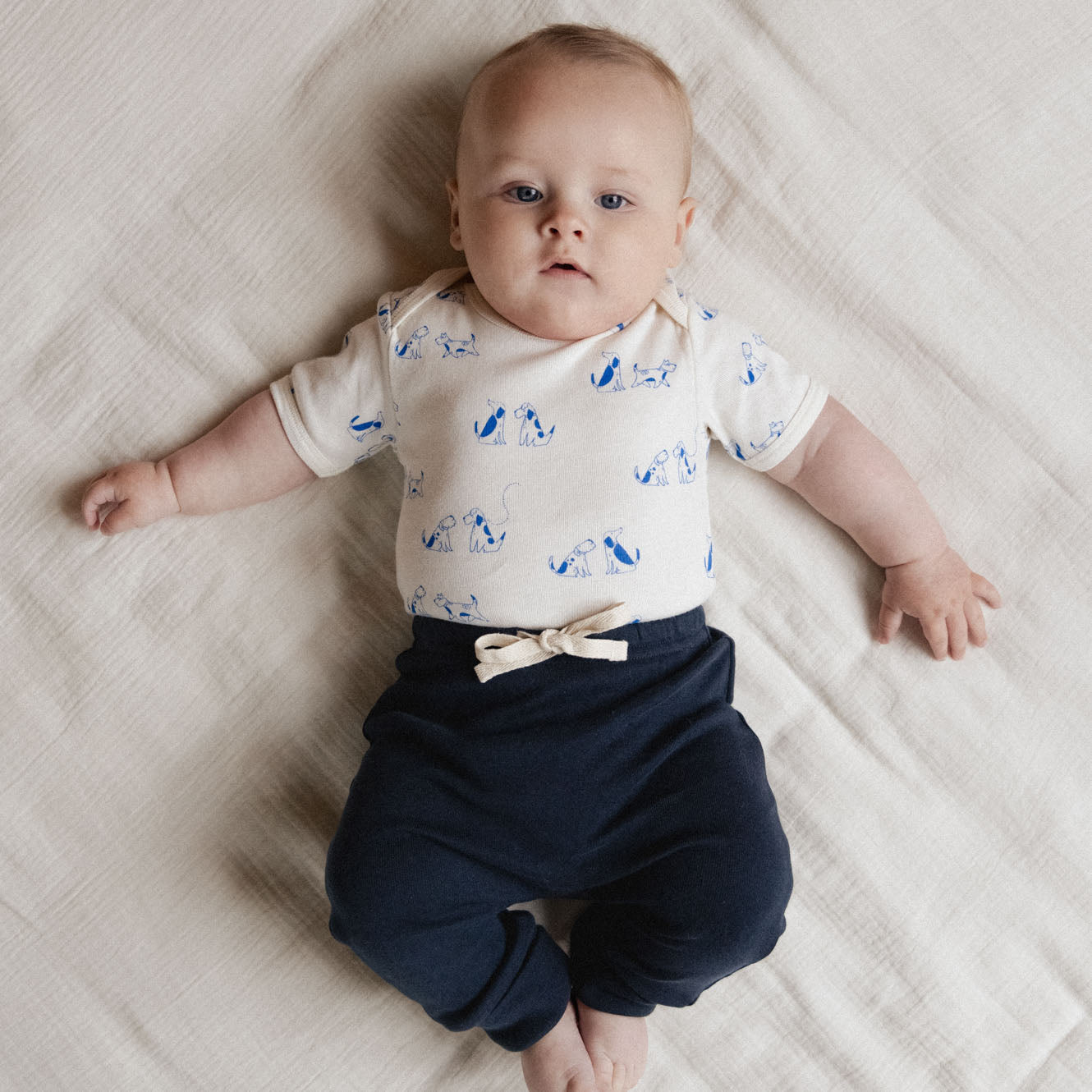 Cotton Short Sleeve Bodysuit / Dog Walk Print