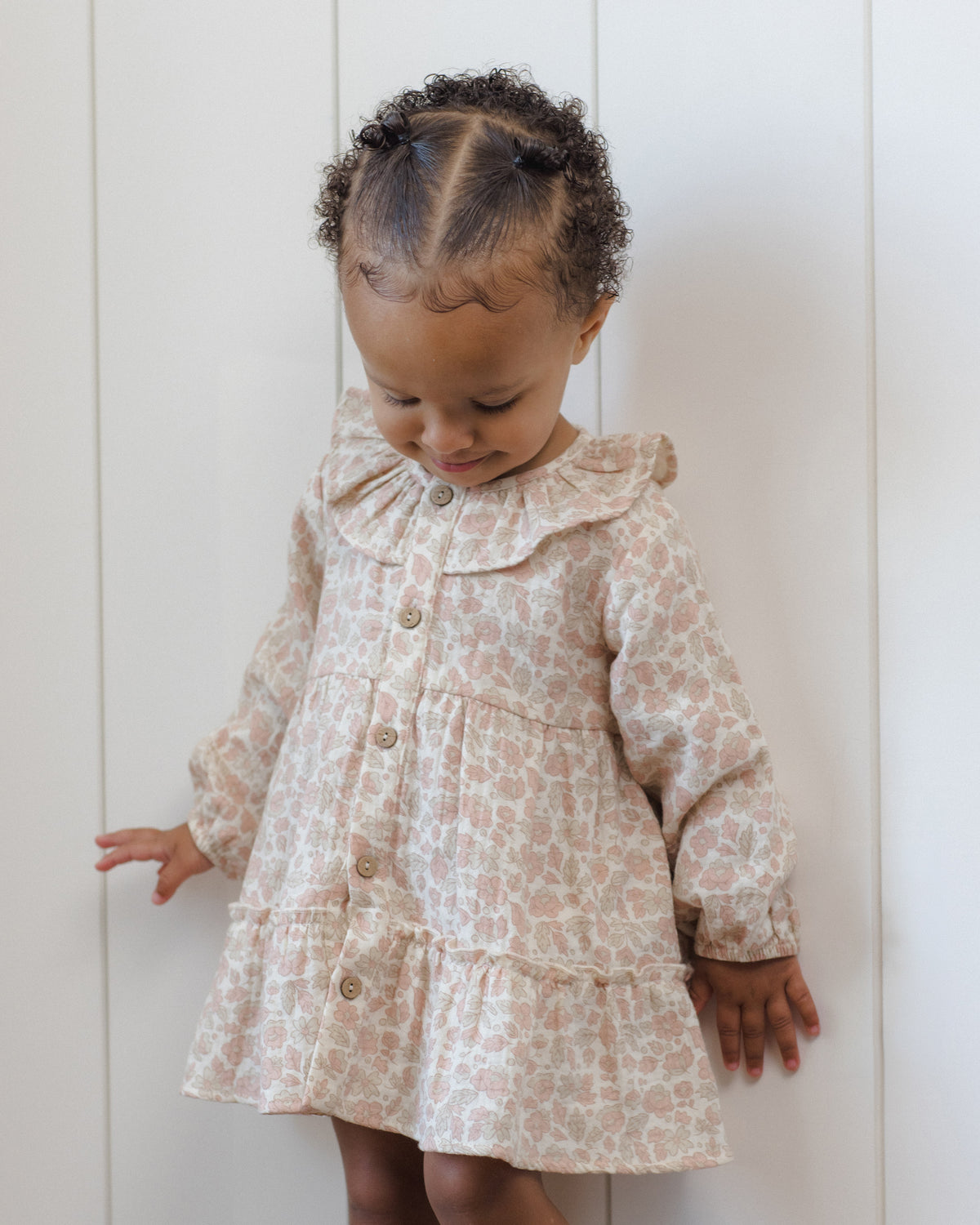 Pink Blossom Ruffle Collar Button Dress
