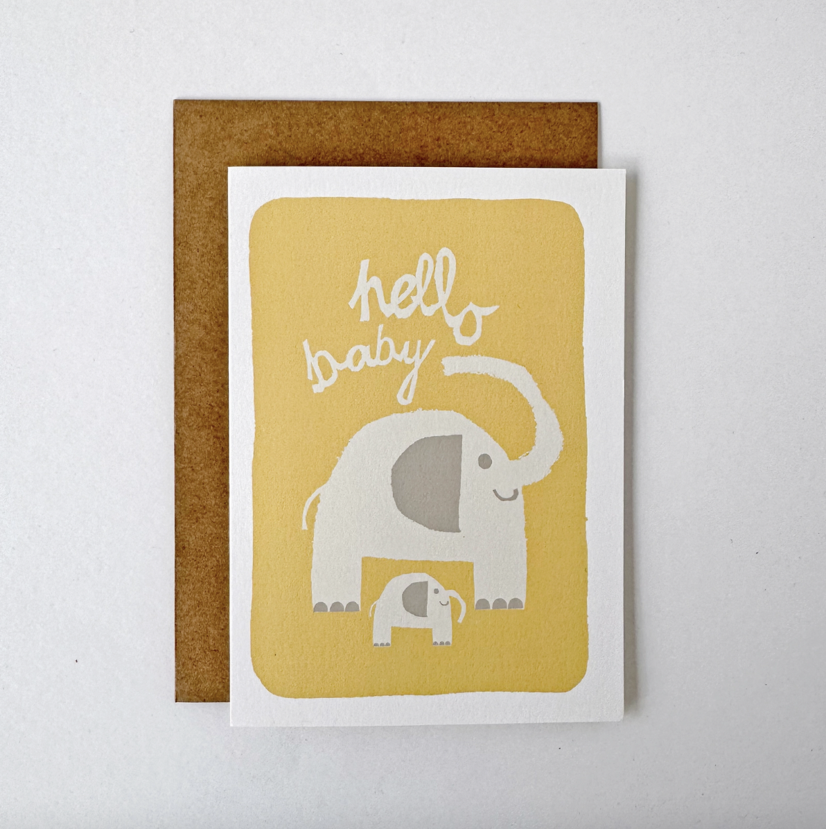 Hello Baby Elephant Yellow Greeting Card