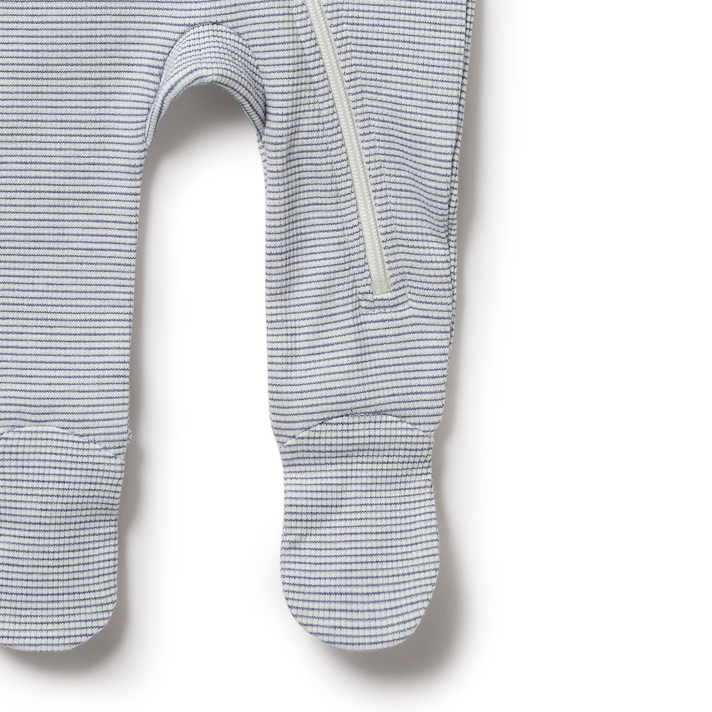 Organic Stripe Rib Zipsuit with Feet / Rain Drop