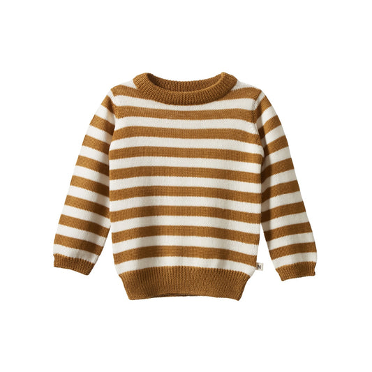 Merino Knit Pullover / Toffee Bold Stripe