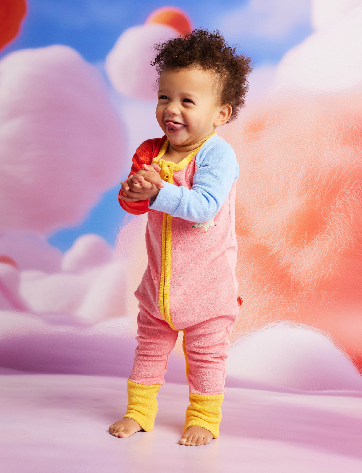 Stars Pink Terry Long Sleeve Romper