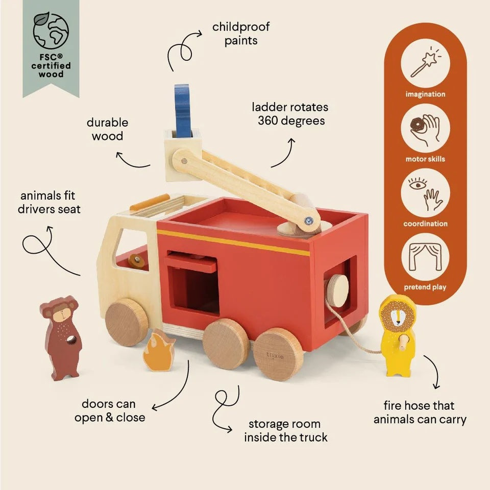 Wooden Animal Fire Truck
