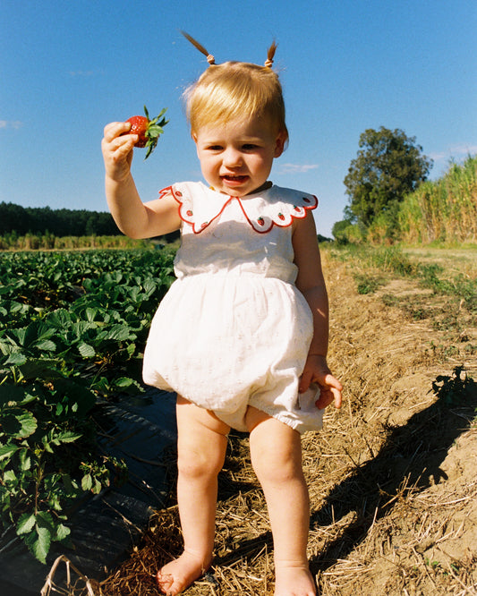 Scallop Collar Strawberry Romper
