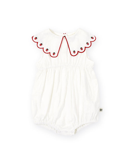 Scallop Collar Strawberry Romper