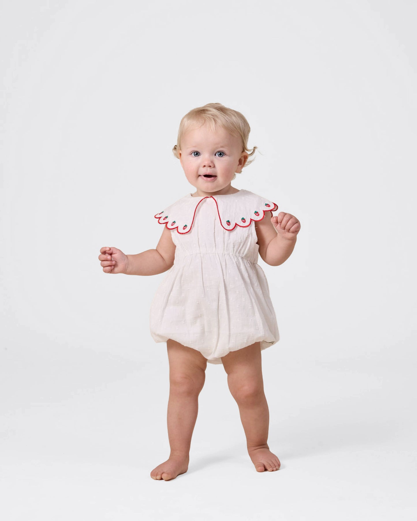 Scallop Collar Strawberry Romper