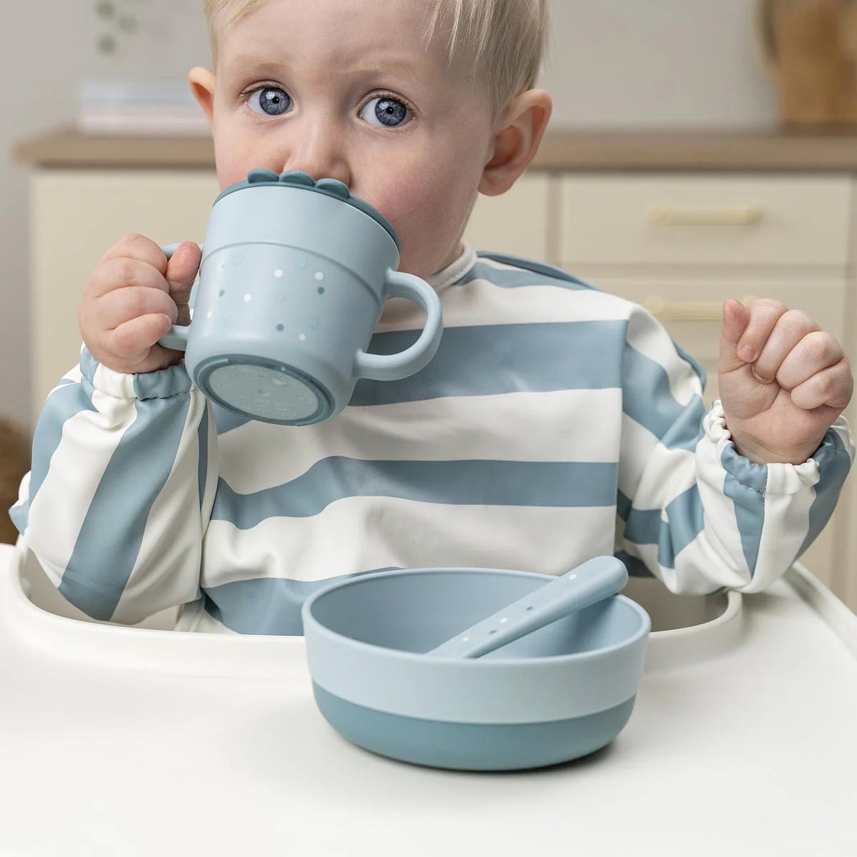 Long Sleeve Pocket Bib / Blue Stripe