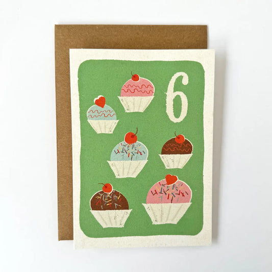 6th Birthday Cupcakes Greeting Card