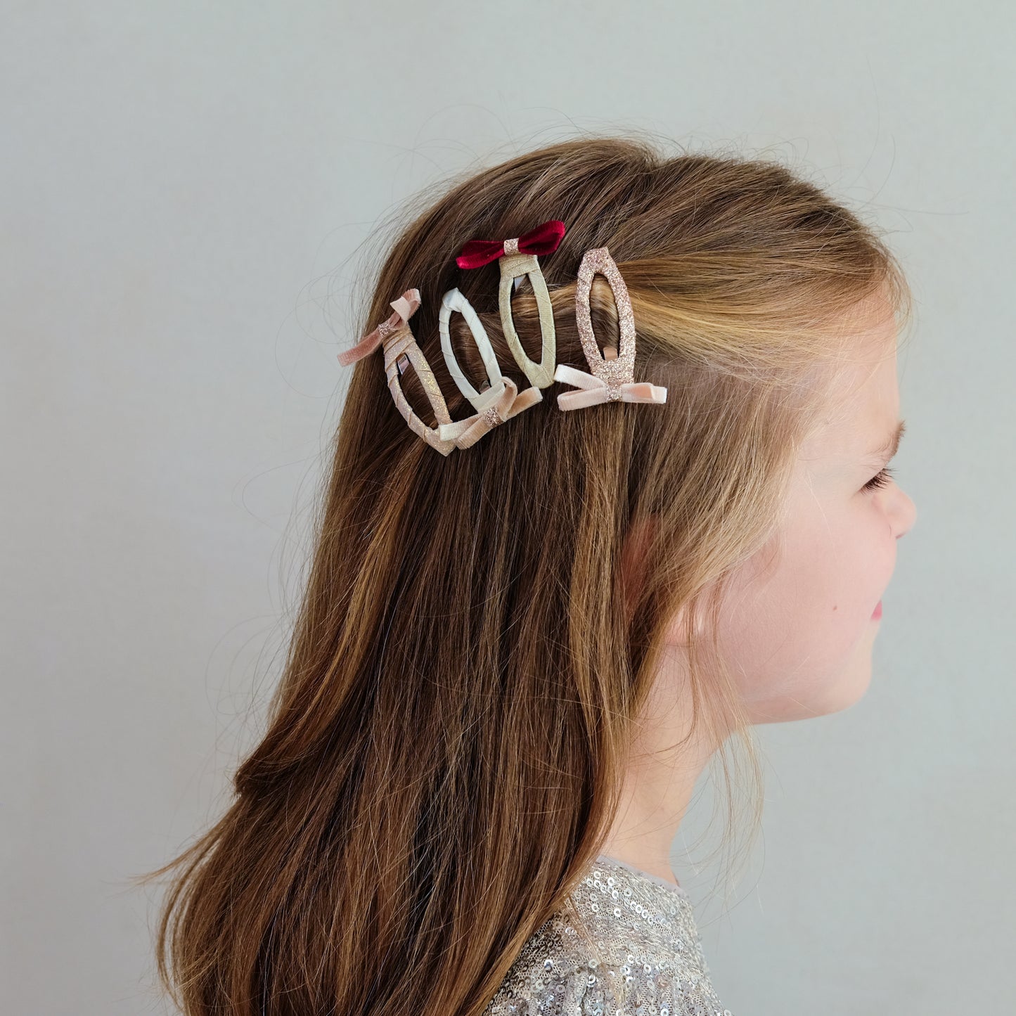 Skinny Bow Clips Pink