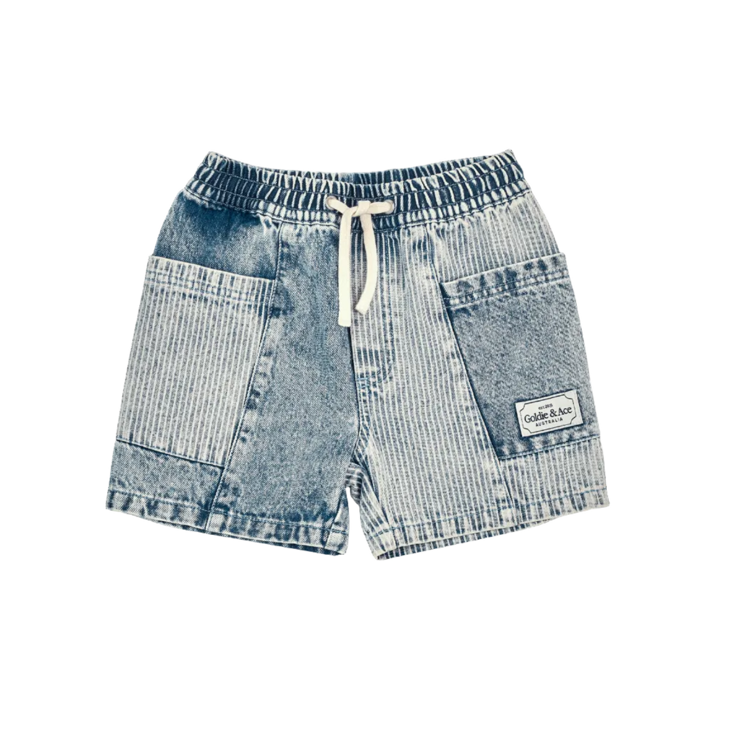 Pair of denim shorts with a white drawstring on a white background LITTLE GENERAL KIDS