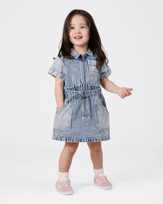 Piper Pinstripe Denim Belted Dress