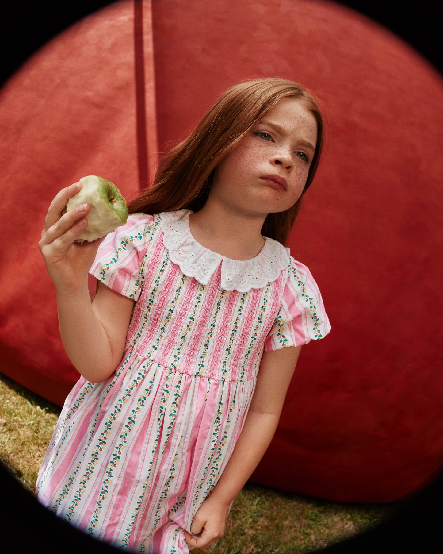 Flo Antique Stripe Strawberry Smocked Dress