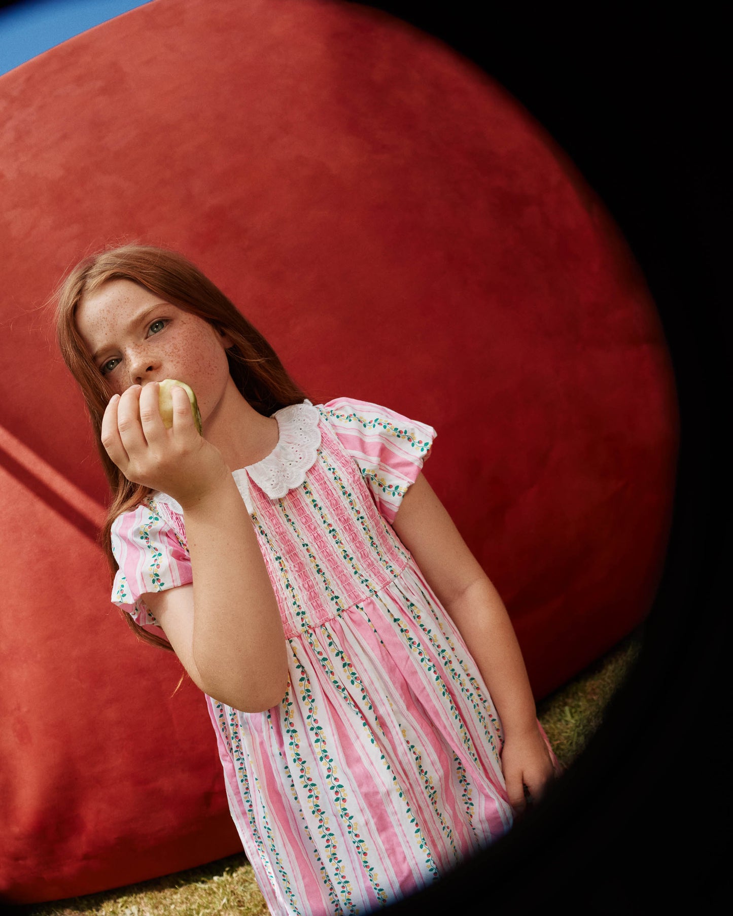 Flo Antique Stripe Strawberry Smocked Dress