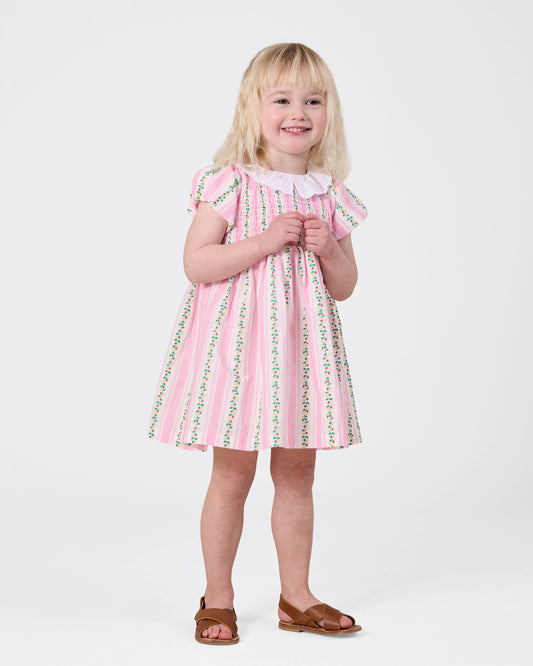 Flo Antique Stripe Strawberry Smocked Dress