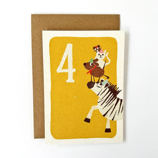 4th Birthday Party Animals Greeting Card