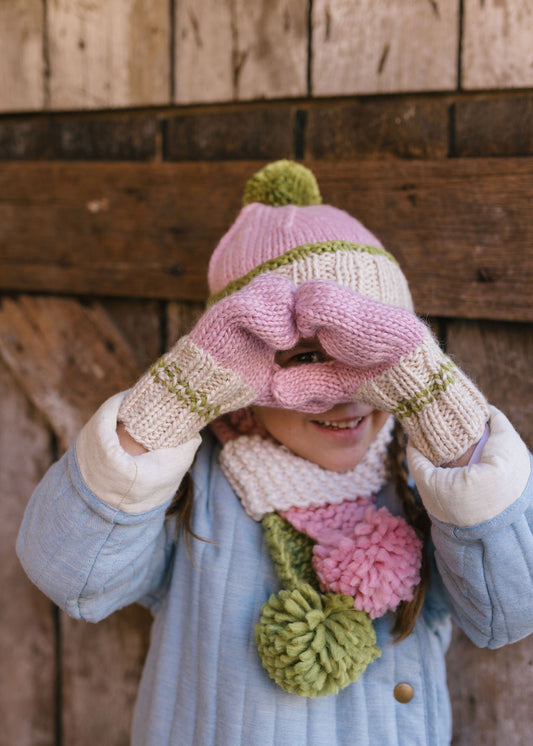 Teddy Mittens / Pink & Green