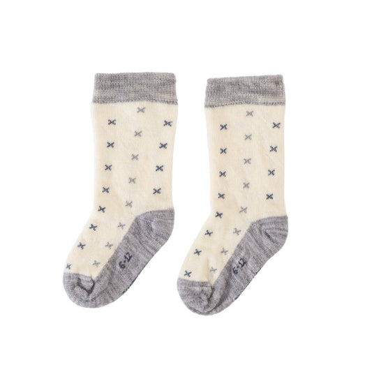 Long Merino Socks / Grey Crosses