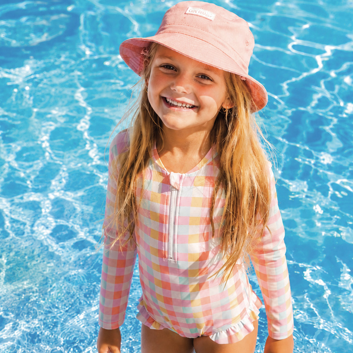 Pop Gingham Long Sleeve Swimsuit