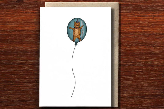 Greeting Card / Cat in a Balloon