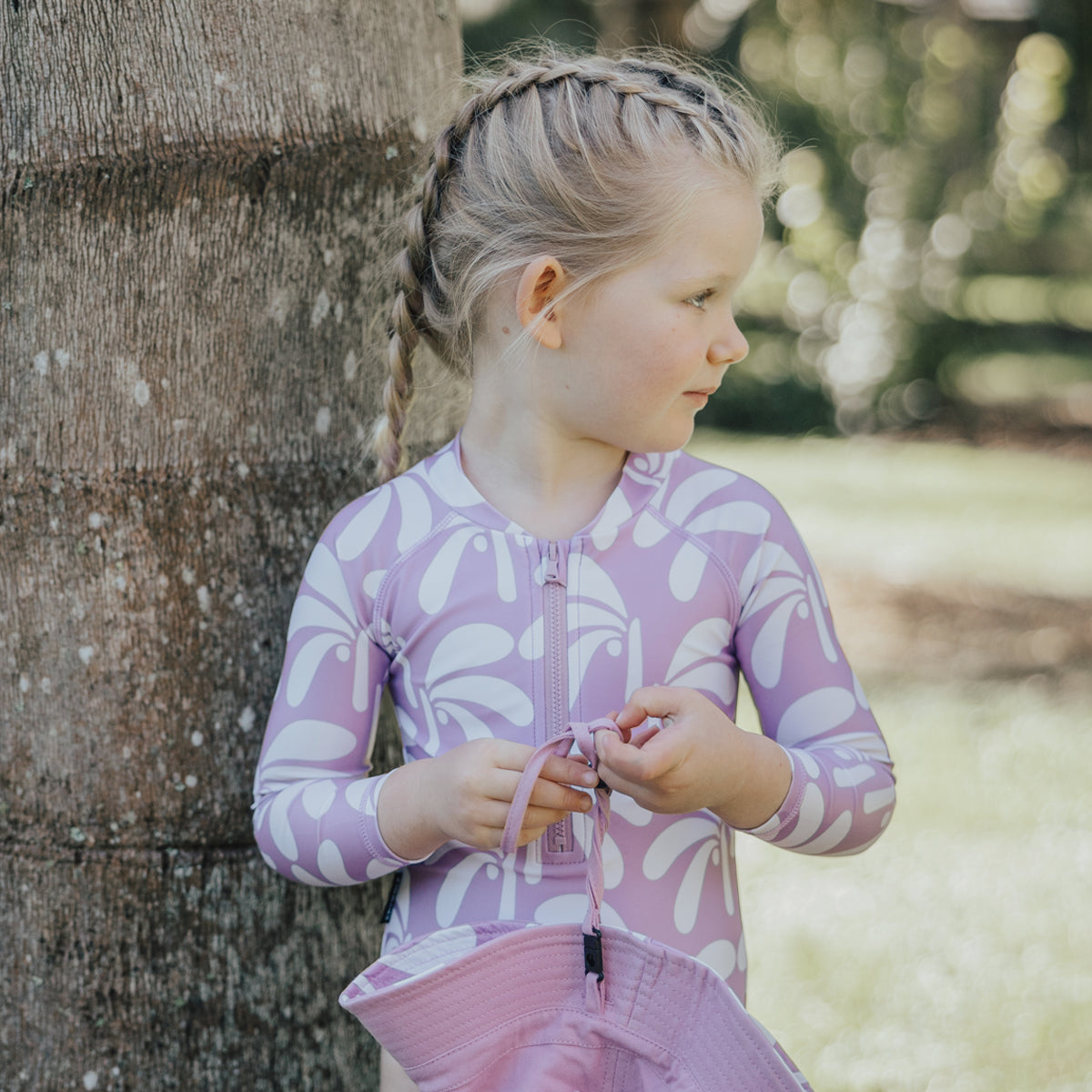 Long Sleeve Swimsuit / Lilac Palms
