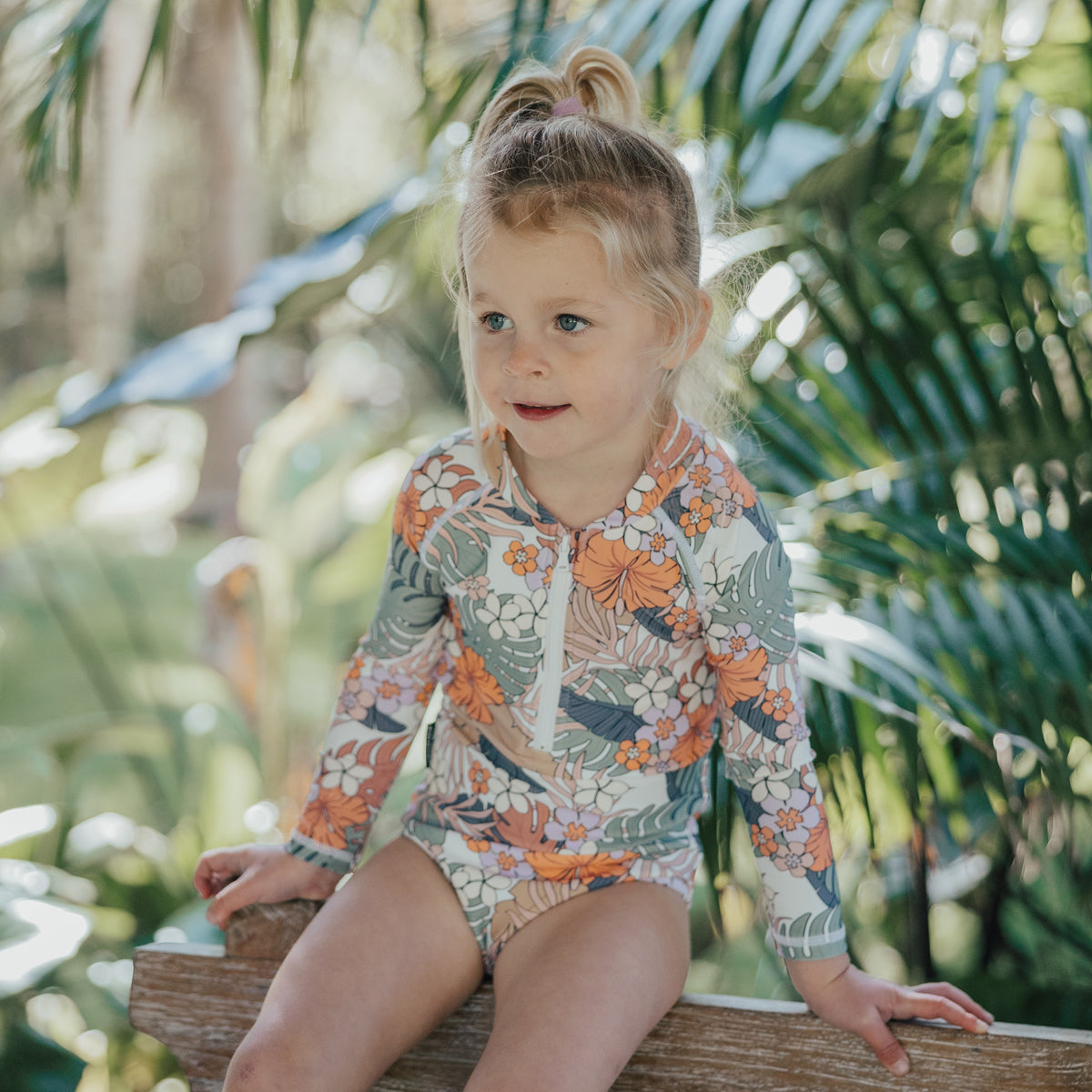 Long Sleeve Swimsuit / Tropical Floral