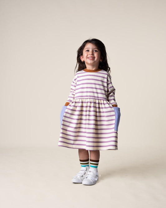 Purple Stripe Long Sleeve Bell Dress