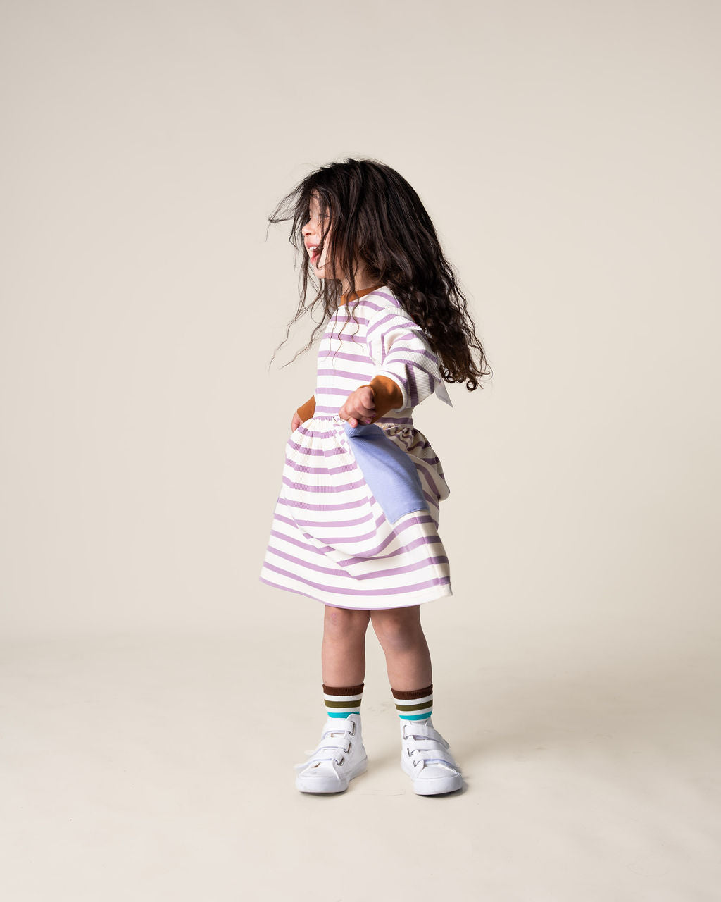 Purple Stripe Long Sleeve Bell Dress