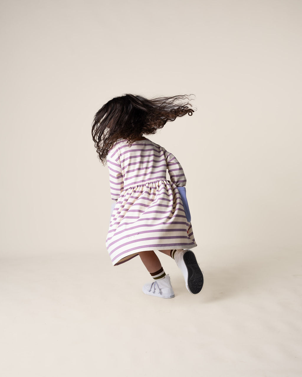Purple Stripe Long Sleeve Bell Dress