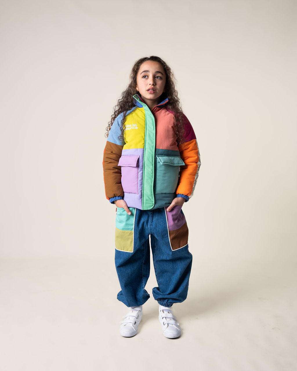 Colour Block Denim Barrel Pants