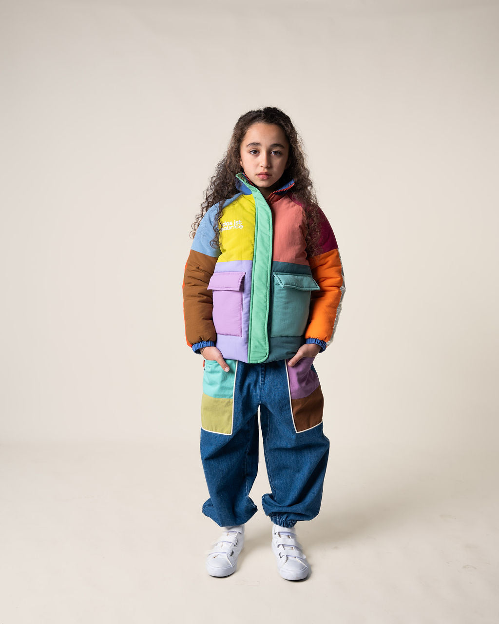 Colour Block Denim Barrel Pants