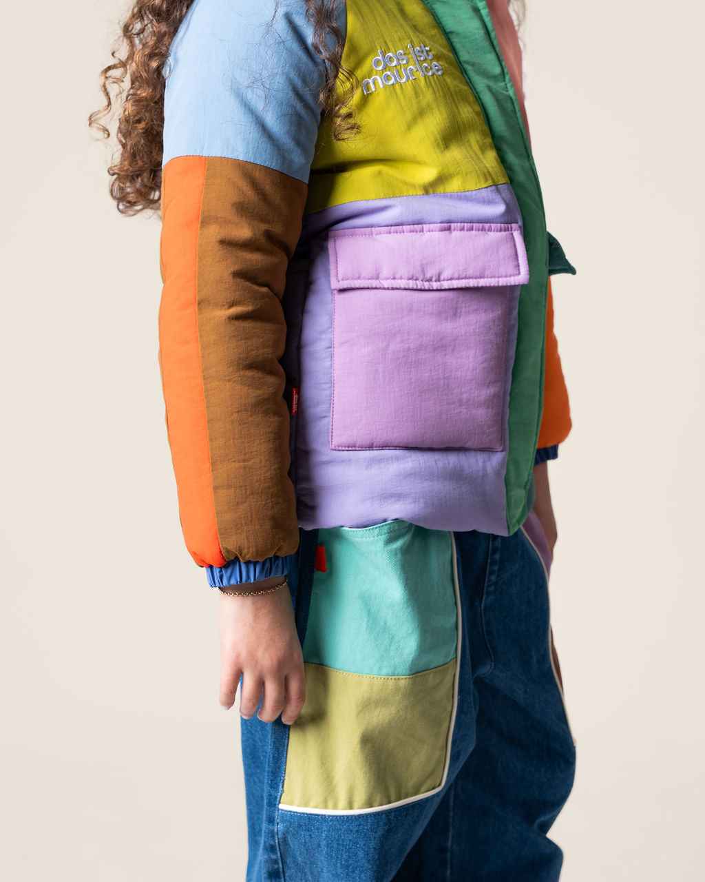 Colour Block Denim Barrel Pants
