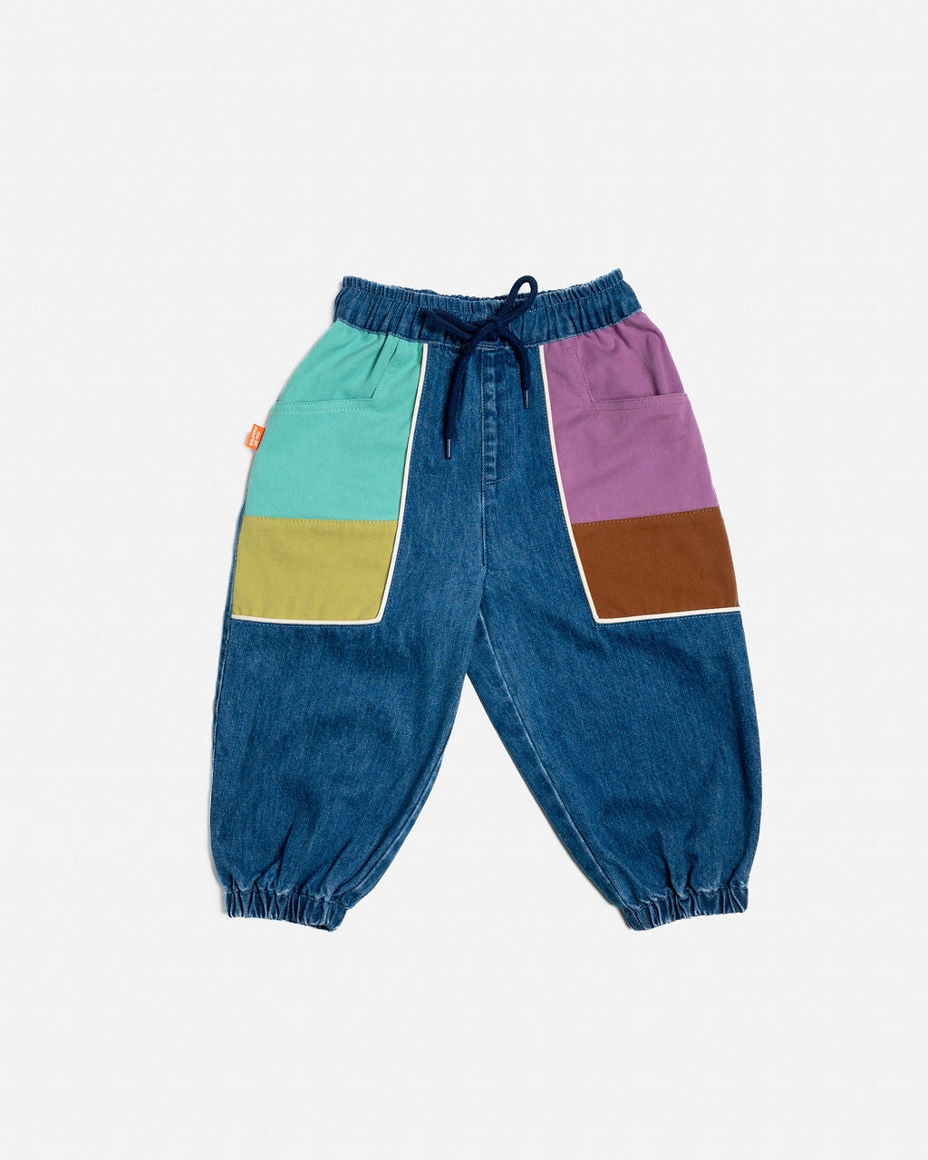 Colour Block Denim Barrel Pants