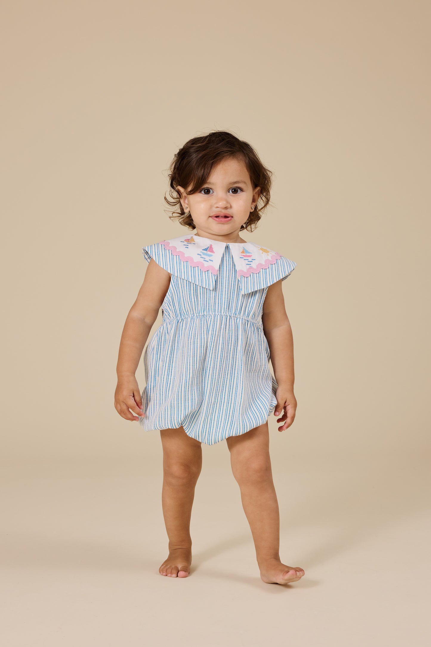 Ava Sailor Stripe Collared Romper