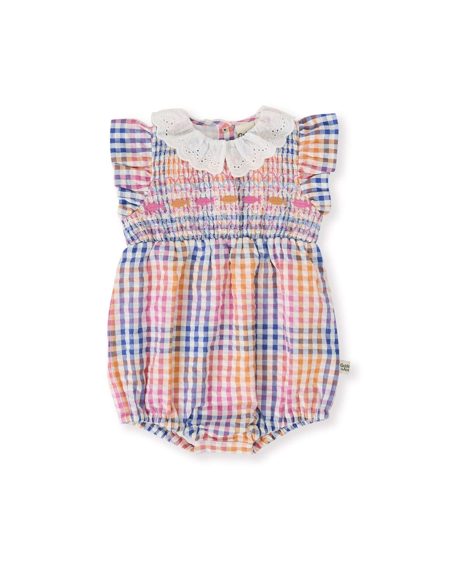 Lani Rainbow Gingham Smocked Romper
