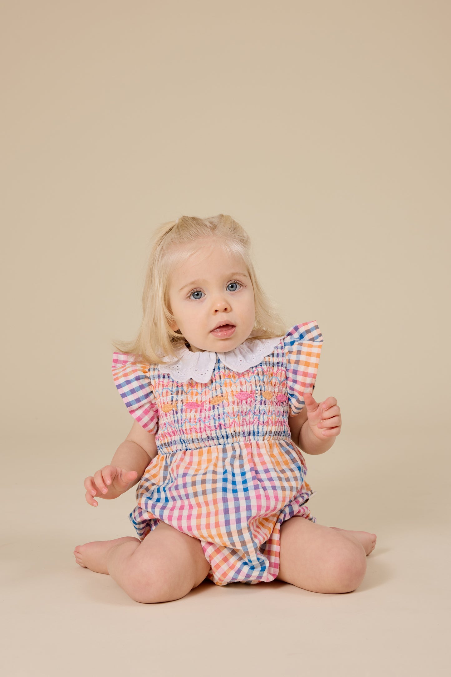 Lani Rainbow Gingham Smocked Romper