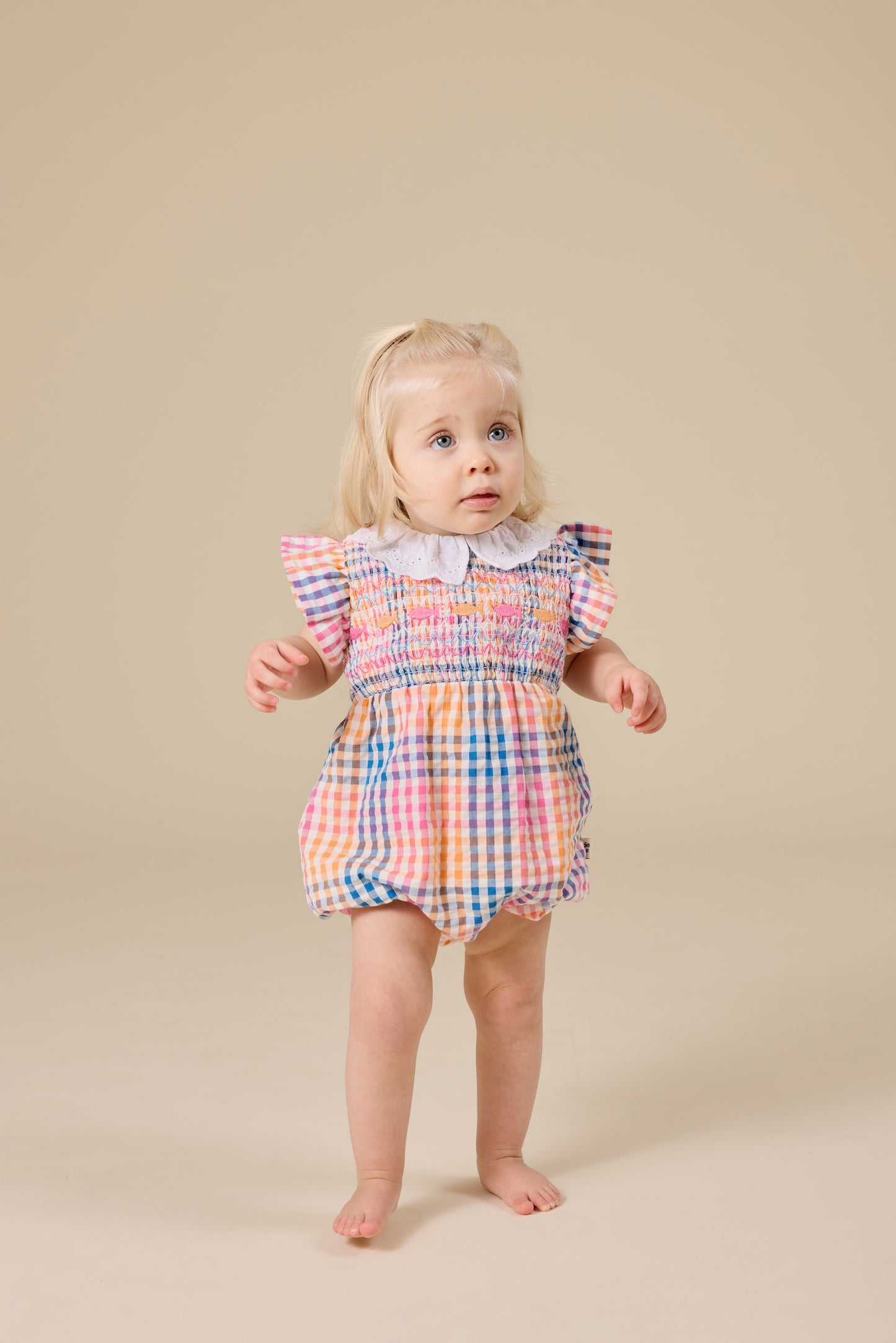 Lani Rainbow Gingham Smocked Romper
