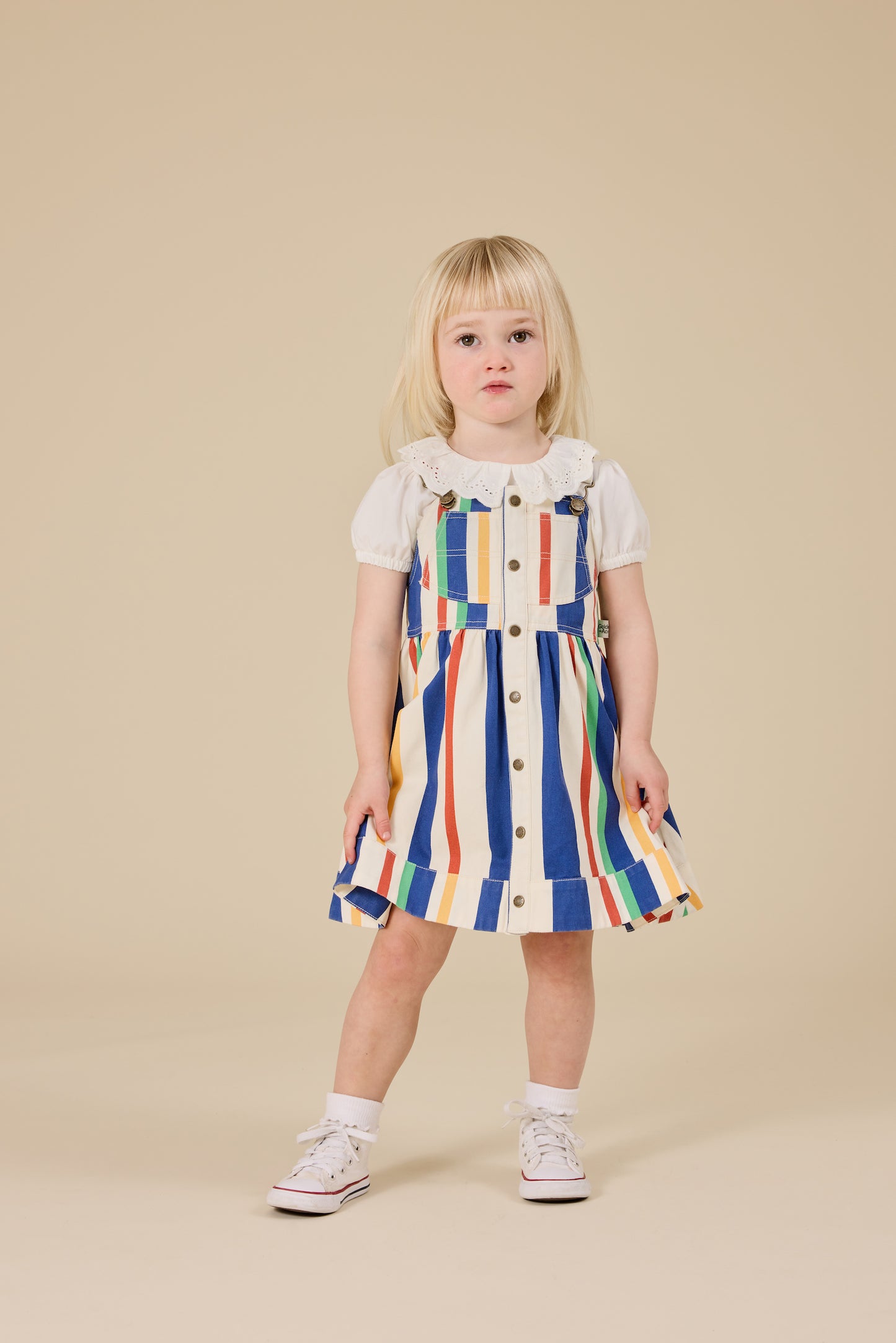 Heidi 90's Bold Stripe Denim Pinafore Dress