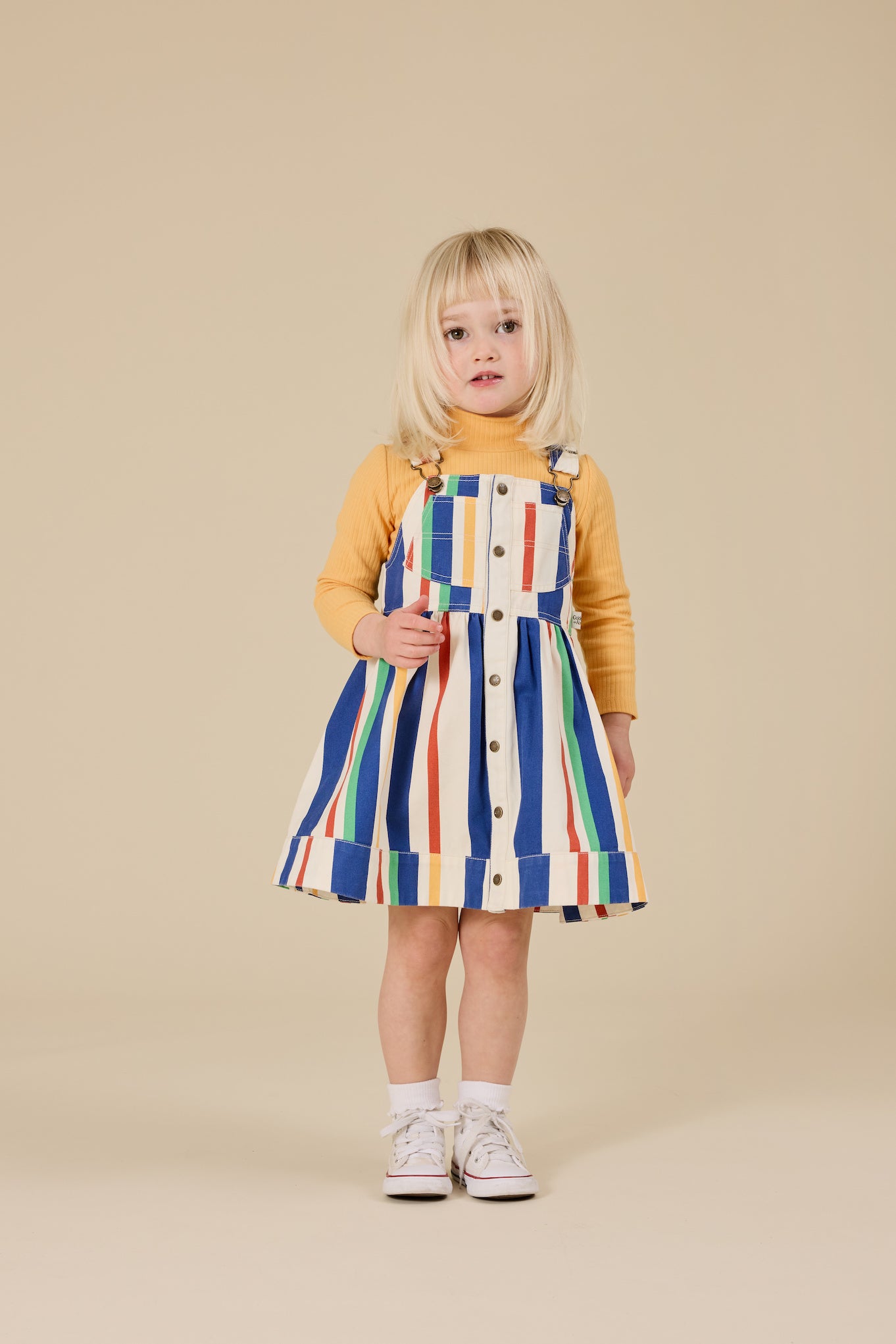 Heidi 90's Bold Stripe Denim Pinafore Dress