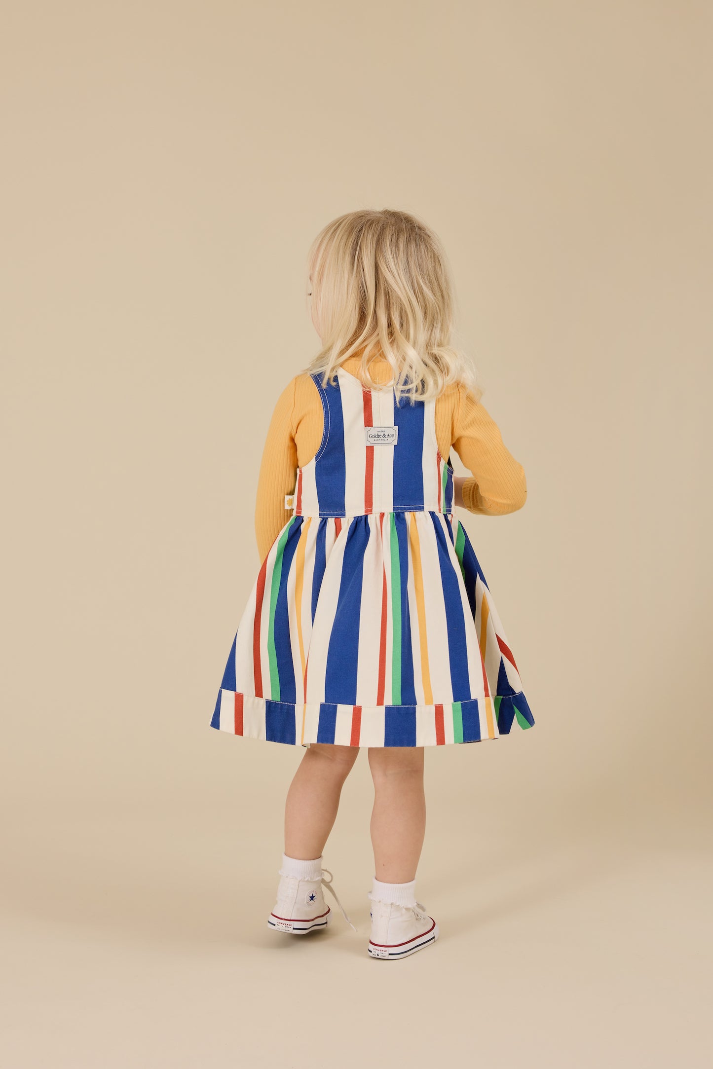 Heidi 90's Bold Stripe Denim Pinafore Dress