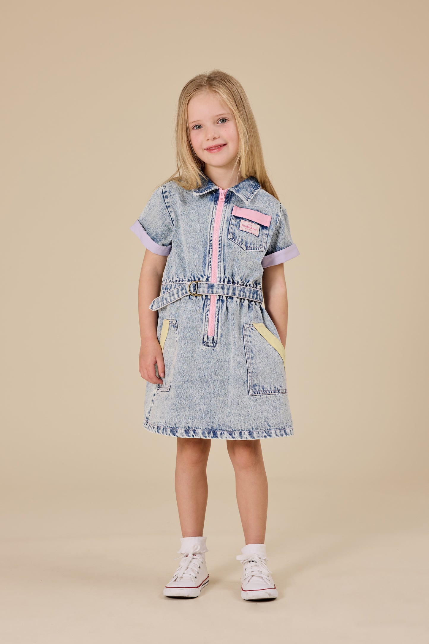 Piper Denim Belted Dress / Pastel Pop