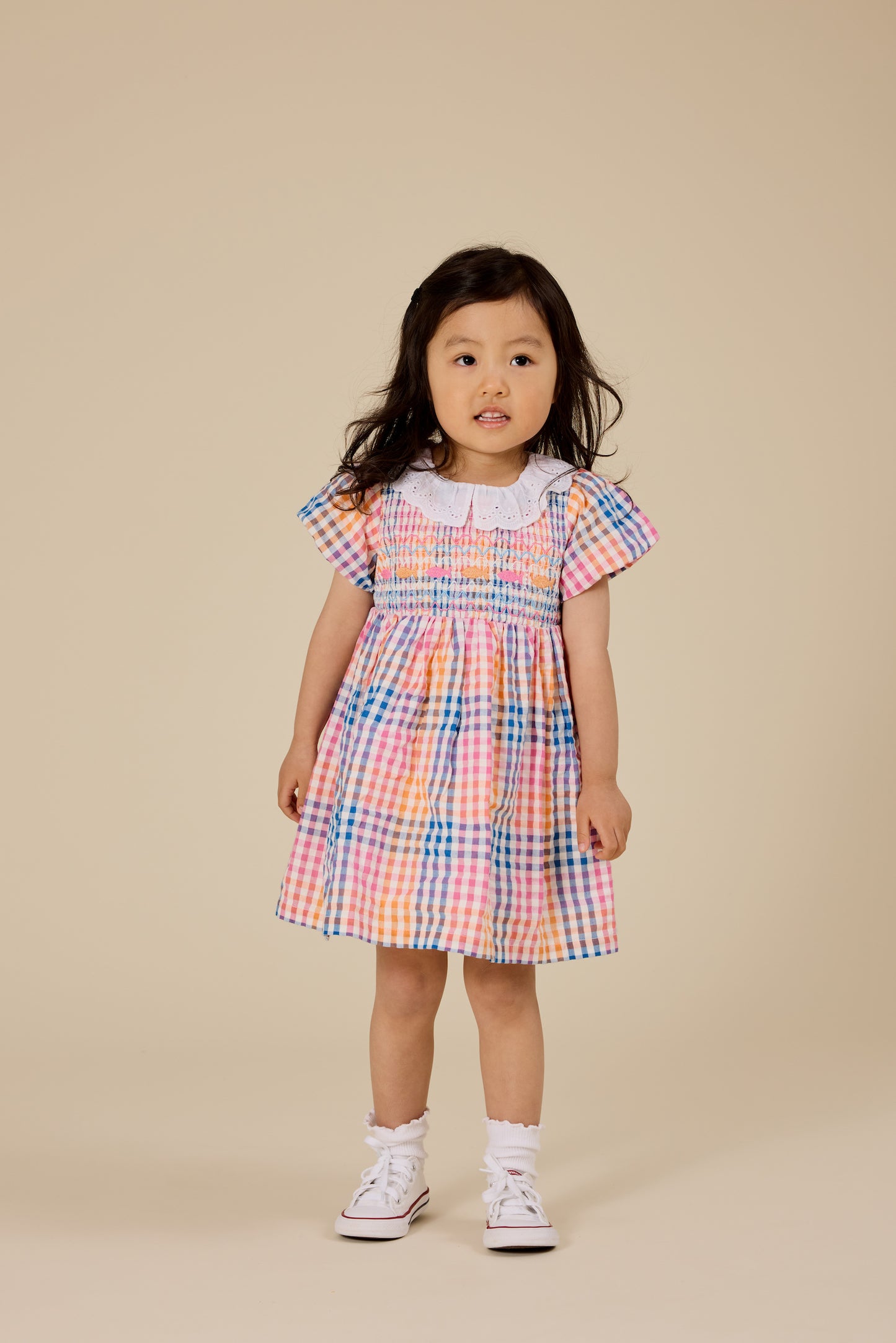 Flo Rainbow Gingham Smocked Dress