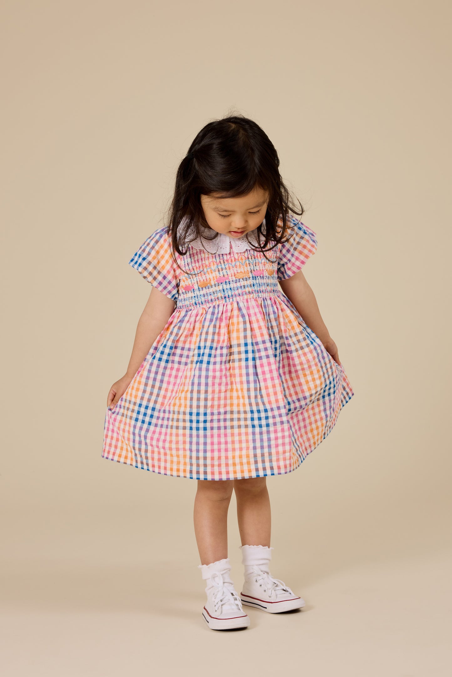 Flo Rainbow Gingham Smocked Dress