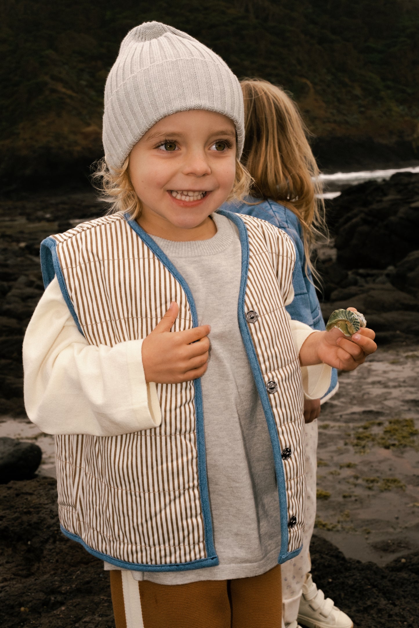 Quilted Reversible Vest / Denim & Paint